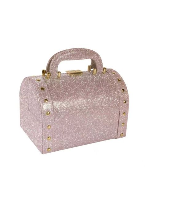 Elegancki różowy kuferek kosmetyczny z brokatem – stylowa kosmetyczka