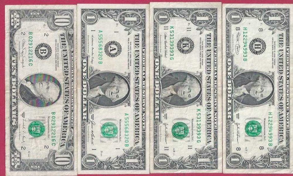 NOTAS E.U.A.   4  NOTAS DOLARES  LETRAS DE ESTADOS DIFERENTES ANTIGAS