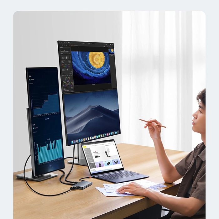 HUB Baseus PortalJoy Series 13w1 USB-C - 2x HDMI / DP / VGA / USB-A 3.1 / USB-C 3.1 / USB-A 2.0 / PD / RJ45 / SD / TF / AUX - sz