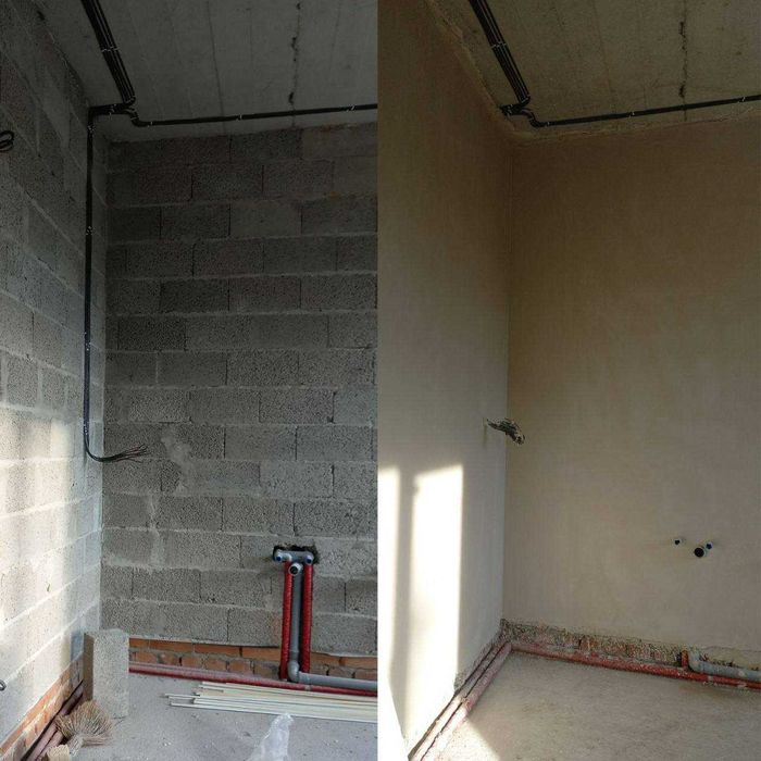 Машинна штукатурка, цементно-вапняна штукатурка, гіпсова штукатурка