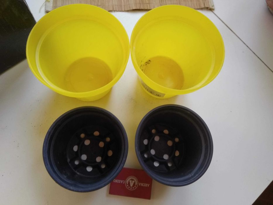 горшок для цветов с желтым кашпо поддоном комплект