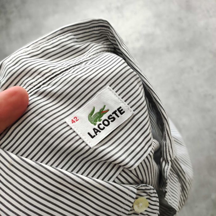 MĘSKA Elegancka PREMIUM Koszula Paski Małe Logo Lacoste Haft Bawełna