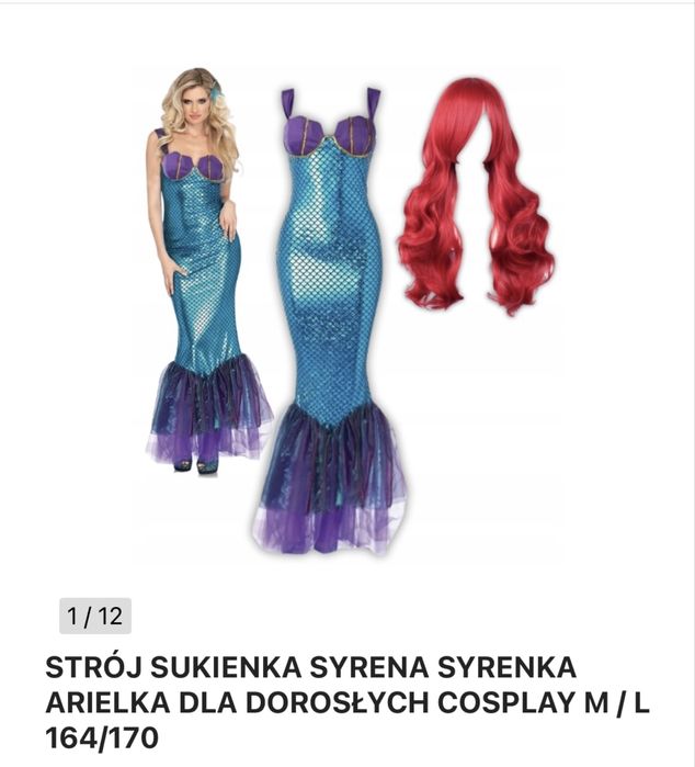 Strój sukienka syrena Arielka dla dorosłych w rozmiarze M/L 164/170