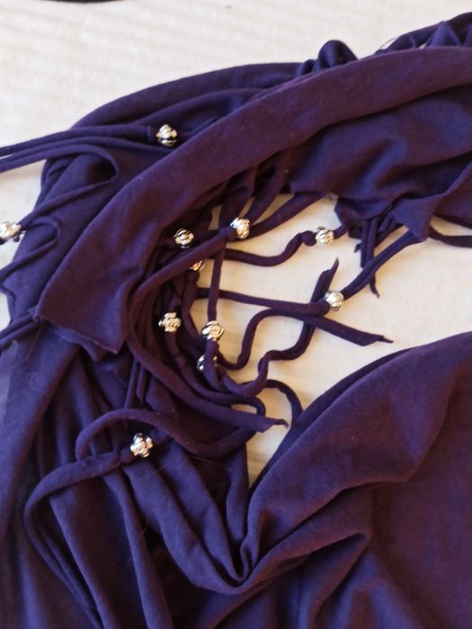 Sg Fioletowy szal chusta apaszka z frędzlami