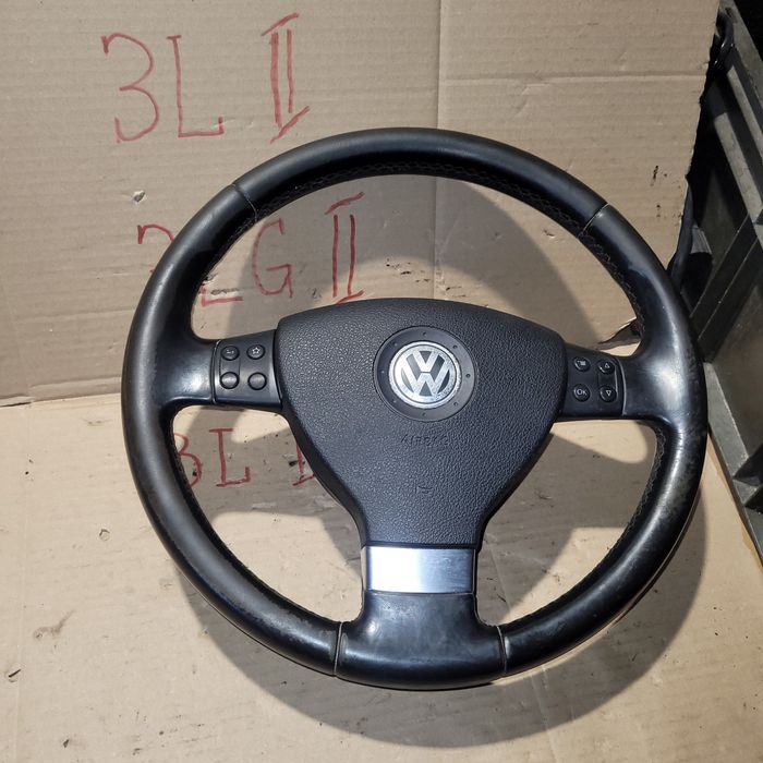 Kierownica skórzana trójramienna multifunkcja z poduszką vw Touran I lift 2007r