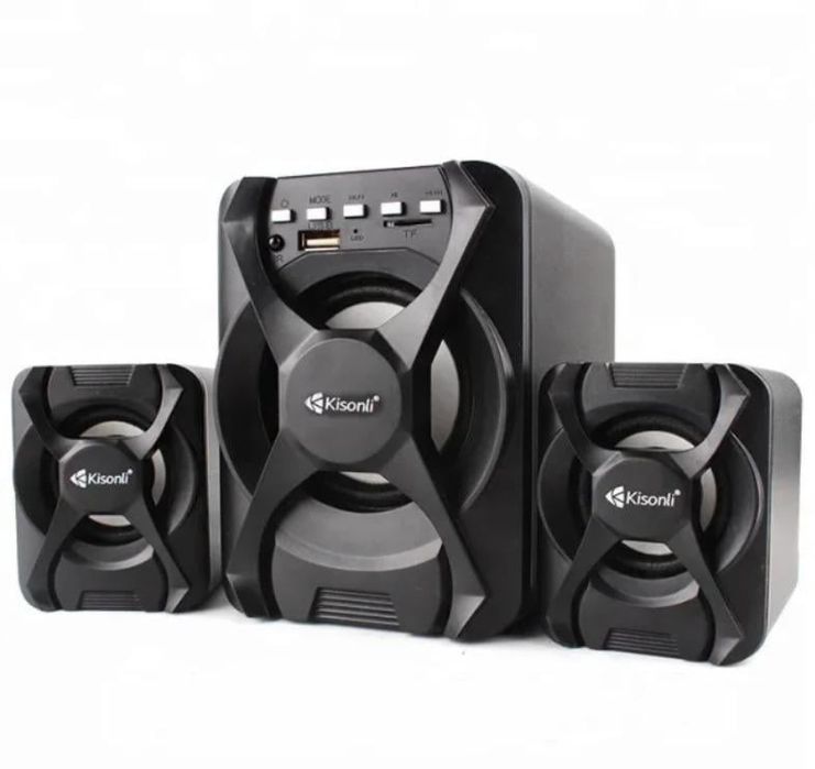 Потужна акустика 2.1 Kisonli з Bluetooth, пультом, підсвіткою — НОВА