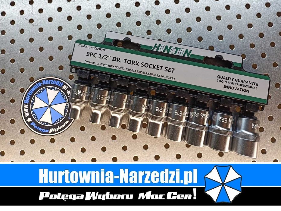 Zestaw nasadek E-TORX 1/2" E10-E24 9-el. Cr-V HONITON nasadki torx