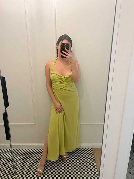 Zielona limonkowa sukienka długa maxi wesele komunia koktajlowa