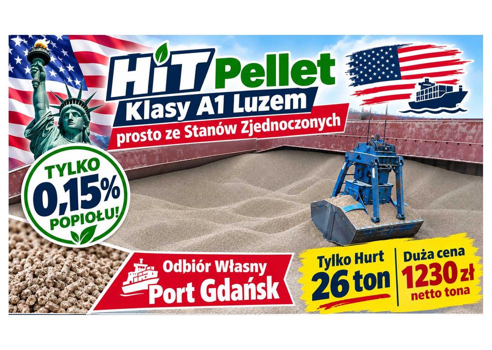 PELLET Drzewny z USA - Klasy A1 / Sosna / 6mm - tylko 0,15% popiołu - 26 ton - Dostawa Luzem - Duże Ilości - Wysoka jakość / Niska Cena