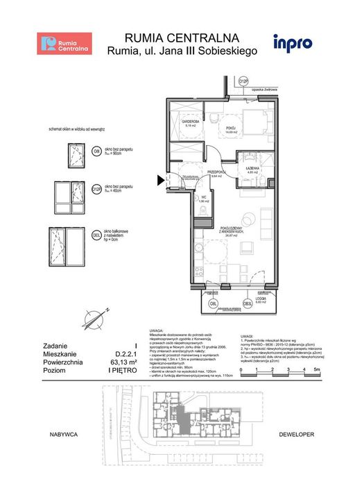 3-pokojowe mieszkanie 63 m² + loggia Bezpośrednio - Widok 2