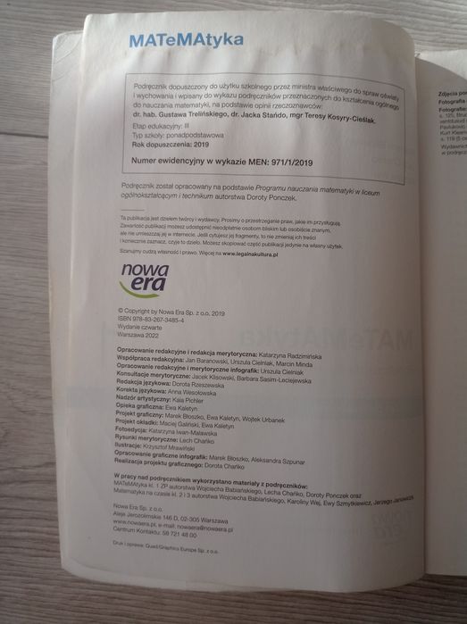 Podręcznik do matematyki zakres podstawowy "Matematyka 1 "