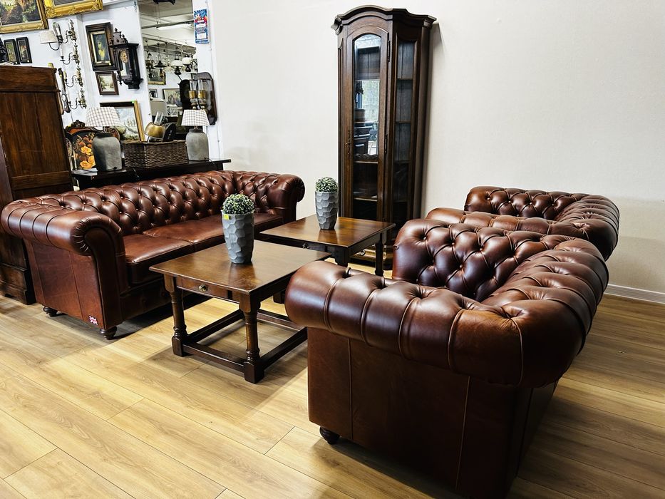 Ekskluzywny komplet chesterfield 3+1+1 PRZYPALANY KONIAK :) JAK NOWY :)