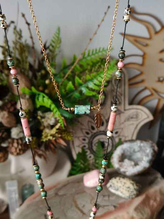 Podwójny naszyjnik kamienie naturalne