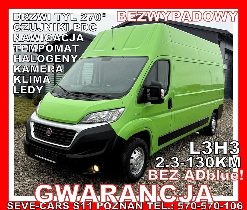 Fiat DUCATO L3H3 GWARANCJA klima 2.3jtd navi, kamera, tempomat czujniki pdc  GWARANCJA, L3H3, bez adblue, 2.3-130 km, klima, tempomat, kamera