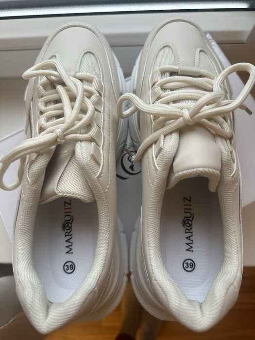 Beżowe kremowe buty adidasy sneakersy na platformie grubej podeszwie