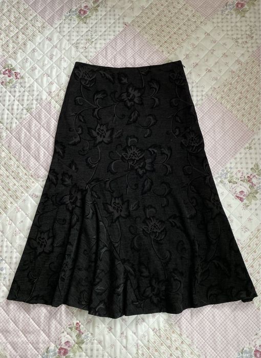 Czarna długa maxi spódnica w kwiaty M 38 L 40 vintage alternative