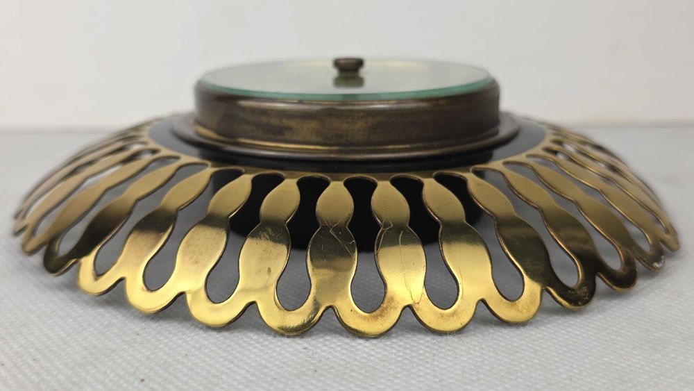 Zabytkowy Aneroidowy Barometr Mosiądz Vintage Retro Mid Century Sunburst