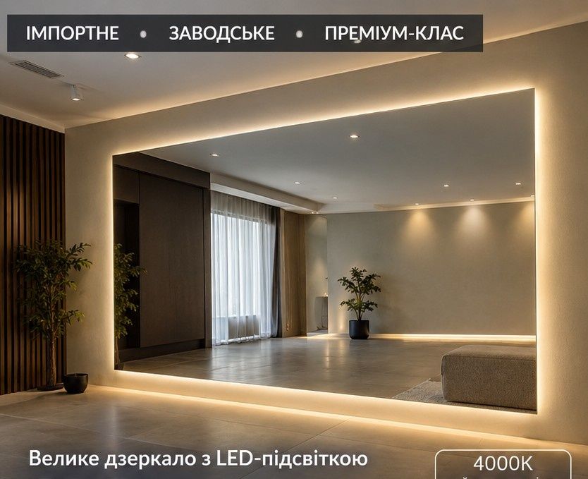 Готове в наявності Нове в упаковці Велике імпортне дзеркало преміум-класу 2700×1700 мм з LED-підсвіткою 4000К