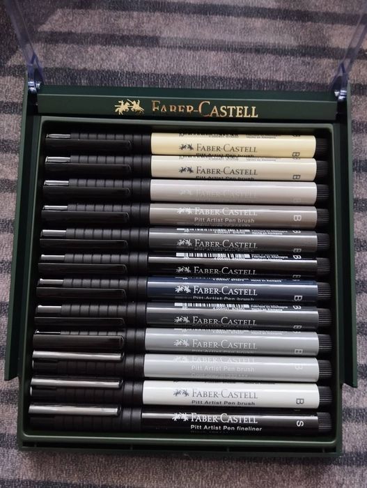 Набір ручок-пензликів капілярних 12 кольорів, Faber Castell Pitt Artist Pen - Grey