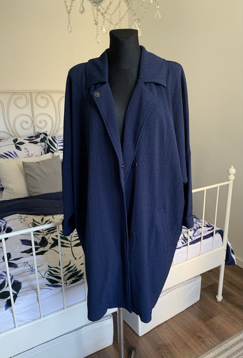 Promod granatowa długa marynarka żakiet oversize płaszcz jesienny XL