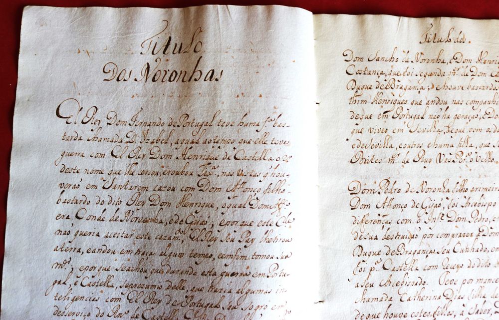 Título dos Noronhas manuscrito genealógico Condes de Odemira, senhores de Mortágua