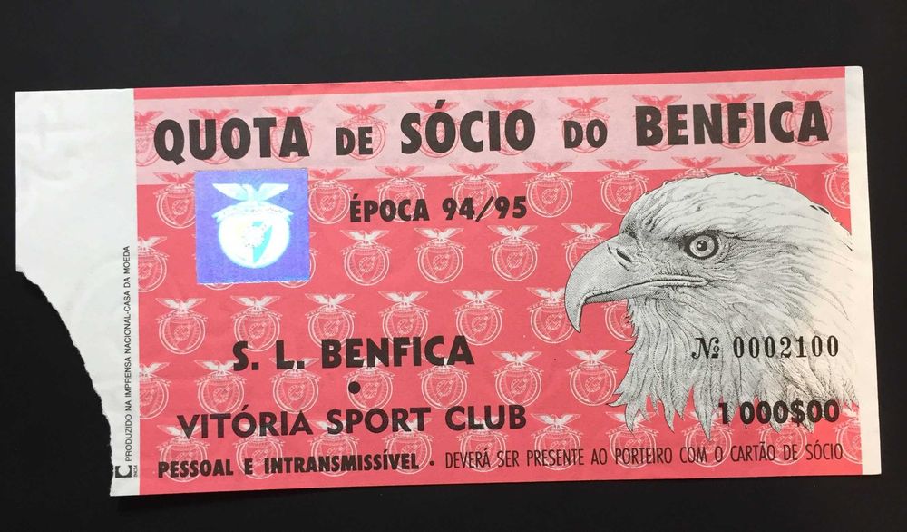 Bilhete futebol 1994/95 S.L.BENFICA-VITORIA SPORT CLUB (GUIMARÃES)