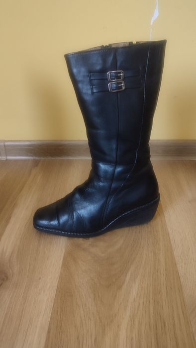 Kozaki skórzane zimowe damskie do pół łydki rozm. 38