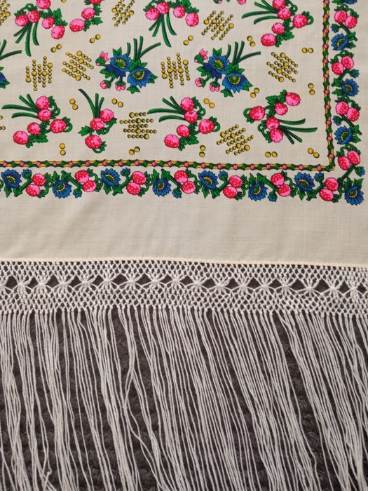 Chusta góralska kanadzka, wełna 100%, frędzle ręcznie przyprawiane!