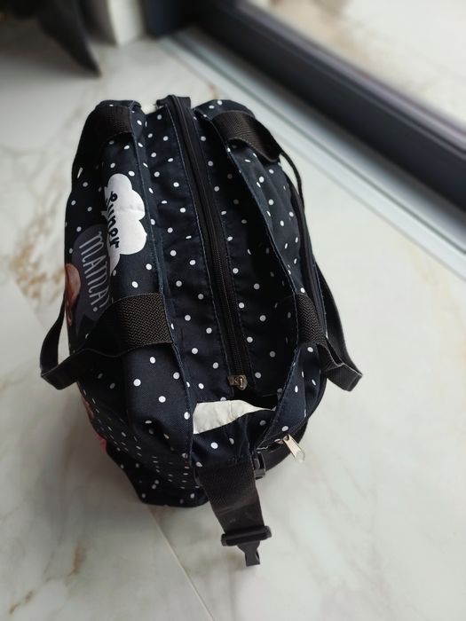 Torba czarna mom super mama w kropki na wózek podróżna pakowna duża