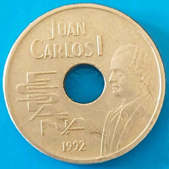 25 Pesetas de 1992, Espanha, Rei Juan Carlos I, Sevilha.92