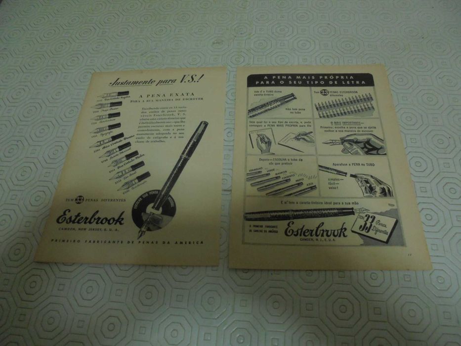 Publicidades de Canetas Esterbrook dos anos 40/50 todas diferentes
