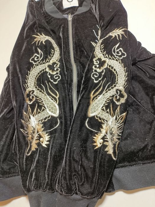 Kurtka Bomberka bluza welurowa L smok wiosenna czarna