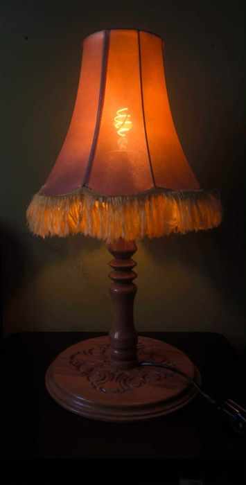 Lampka nocna dębowa z abażurem 50 cm PRL