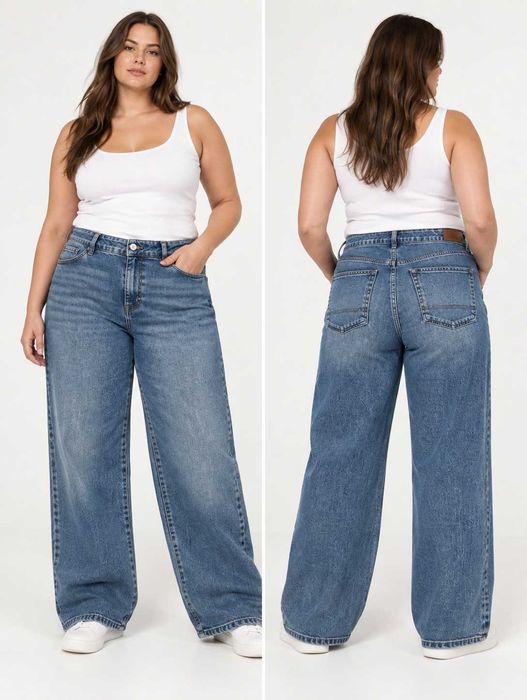 Fat Face wide leg jeansy damskie szerokie komfort casual 50 52