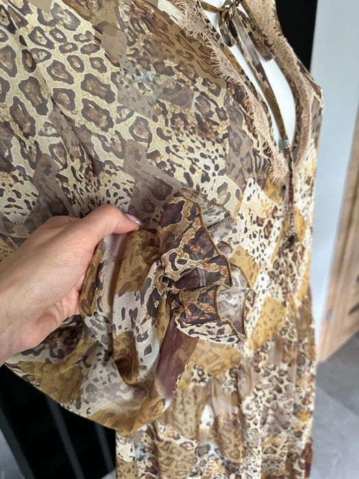 Marsala lekka sukienka tunika zwierzęcy print rozm. uni