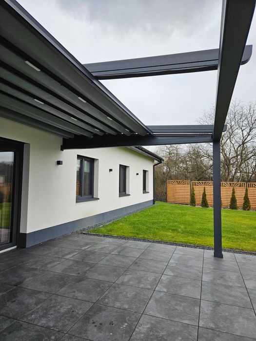 Aluminiowa pergola tarasowa 5x3 materiałowy otwierany dach na pilot