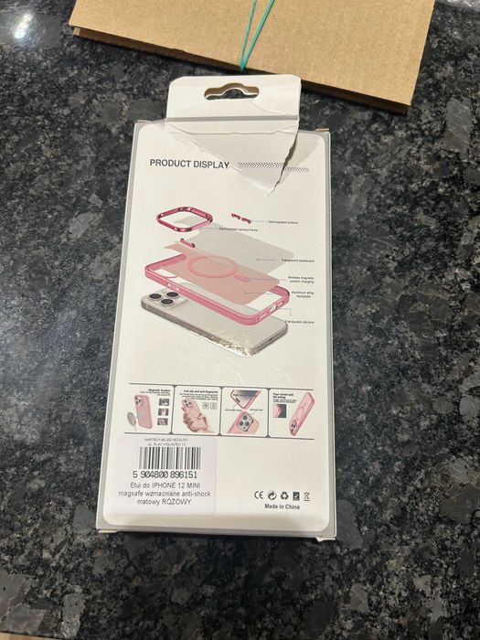 Różowy magnetyczny case iPhone 12/13 mini plus szybka - nowe!