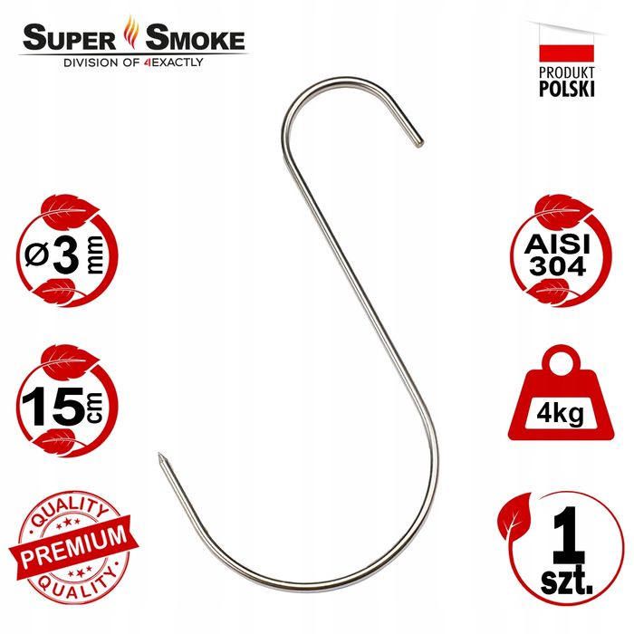 Hak Wędzarniczy Super Smoke typu "S" do mięs wędlin 3mm 15cm Premium