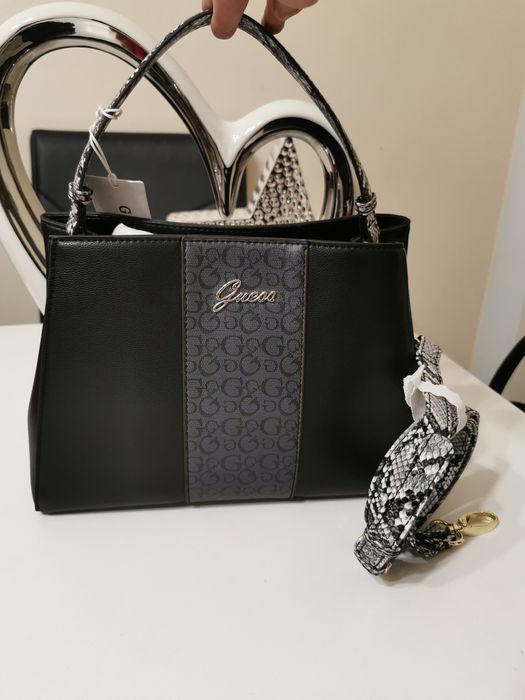 Nowa oryginalna torebka Guess Poplia Satchel czarna wężowa