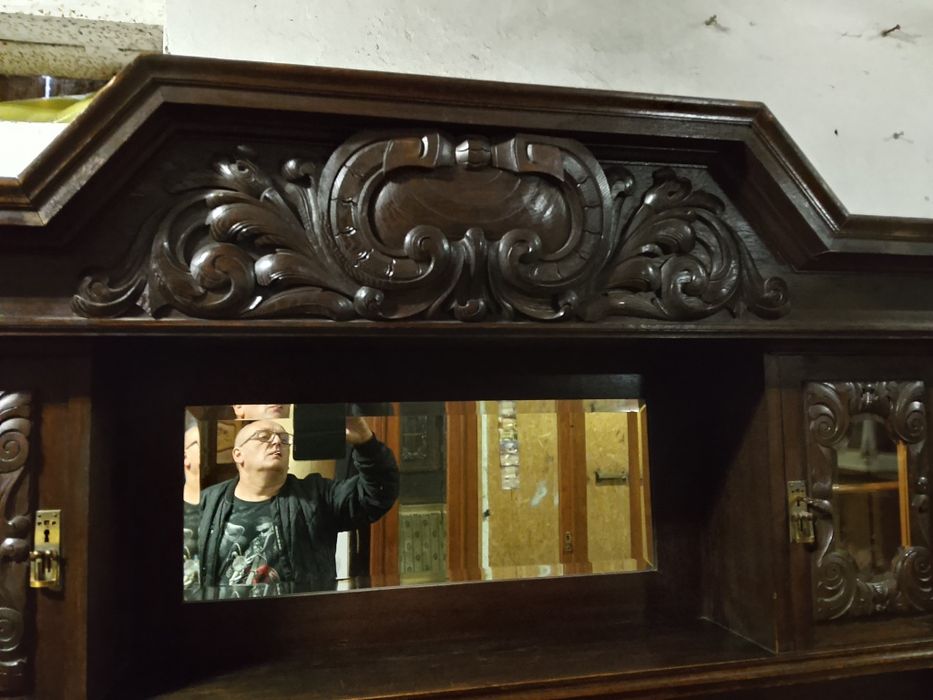 Antyk niespotykany kanapa -witryna-bufet-barek gdański debowy. jedny