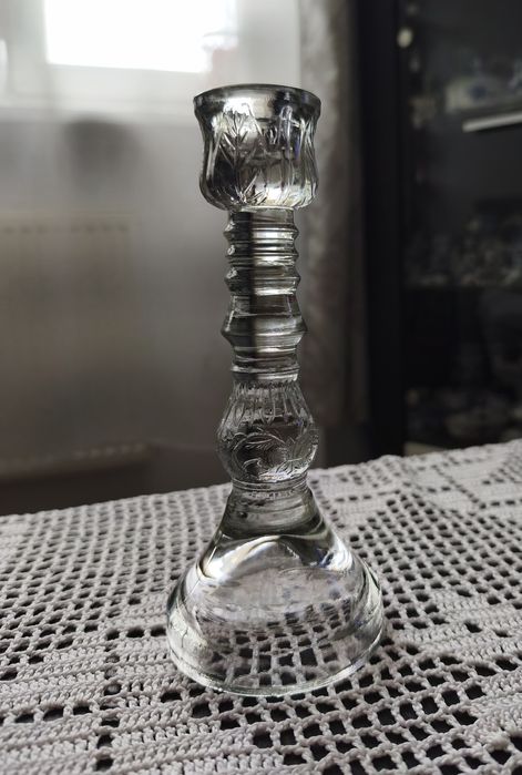 Szklany świecznik retro PRL