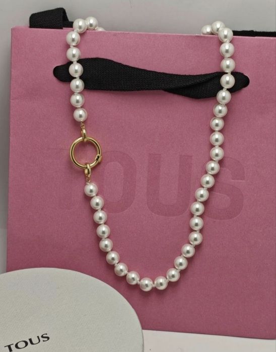 Naszyjnik z pereł z misiem żółte srebro vermeil 925