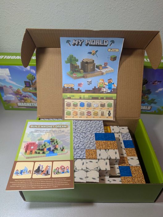 Великий Магнітний Конструктор Minecraft 192шт + 6 Фігурок Будиночок