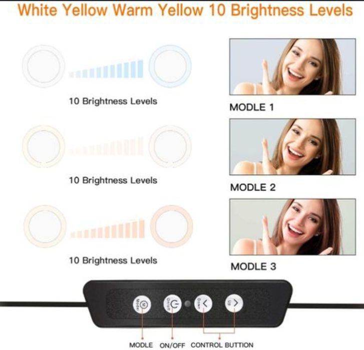 Anel de Luz 21cm com Espelho para Maquiagem vários níveis de brilho