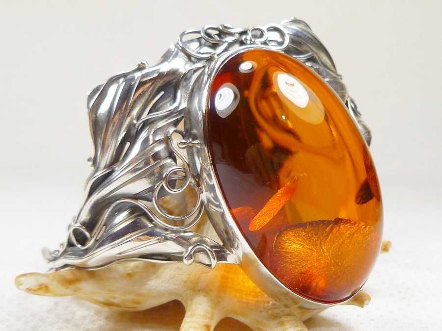 Bransoletka srebrna z bursztynem, handmade 540-35