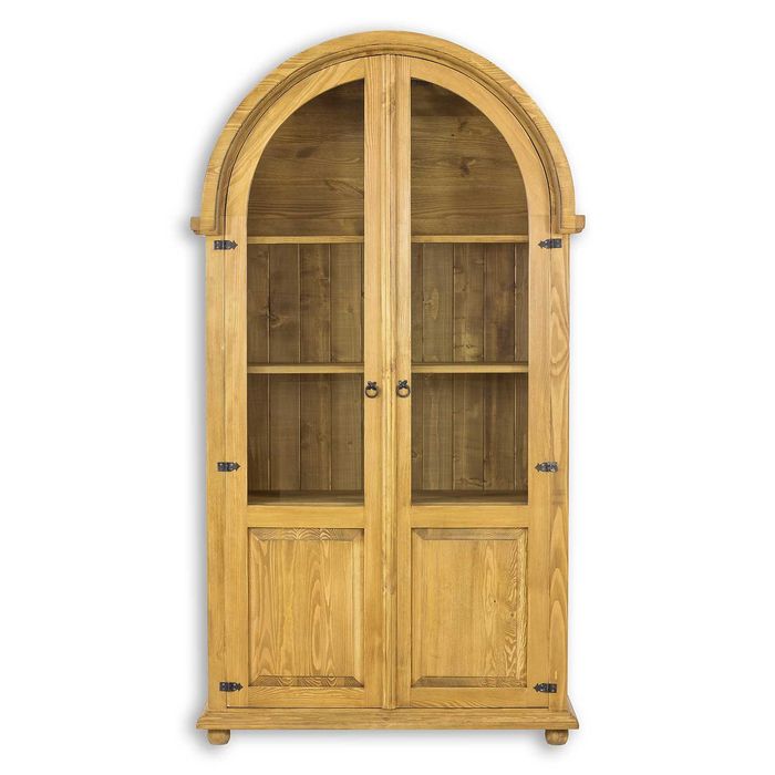 półokrągła drewniana witryna HACIENDA do salonu w stylu postarzanym