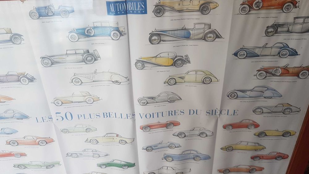 Quadro Les 50 Plus Belles Voiture du Siècle - stand ou garagem -moldura vidro