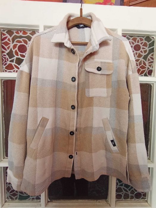 Тепла куртка-сорочка в клітинку Staff (Oversize) S бежева