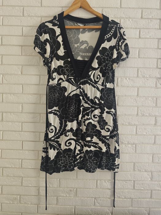 Tunika Bluzka New Look 42 XL Kwiaty B&W | New Look Floral Tunic Blouse XL