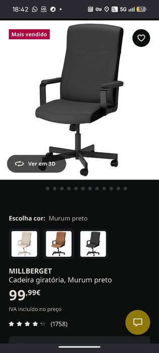 URGENTE - Cadeira de escritório IKEA MILLBERGET